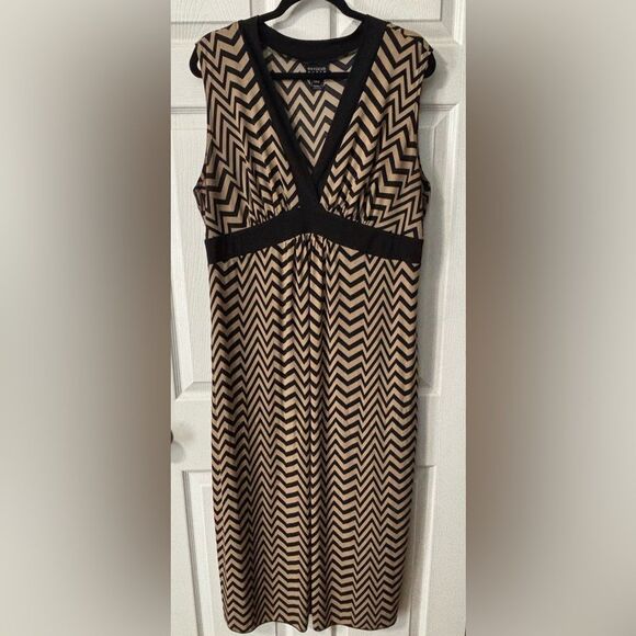 Enfocus Woman Dress Plus Size 20W Black Tan Sleeveless Stretchy V-Neck Maxi - Picture 1 of 7